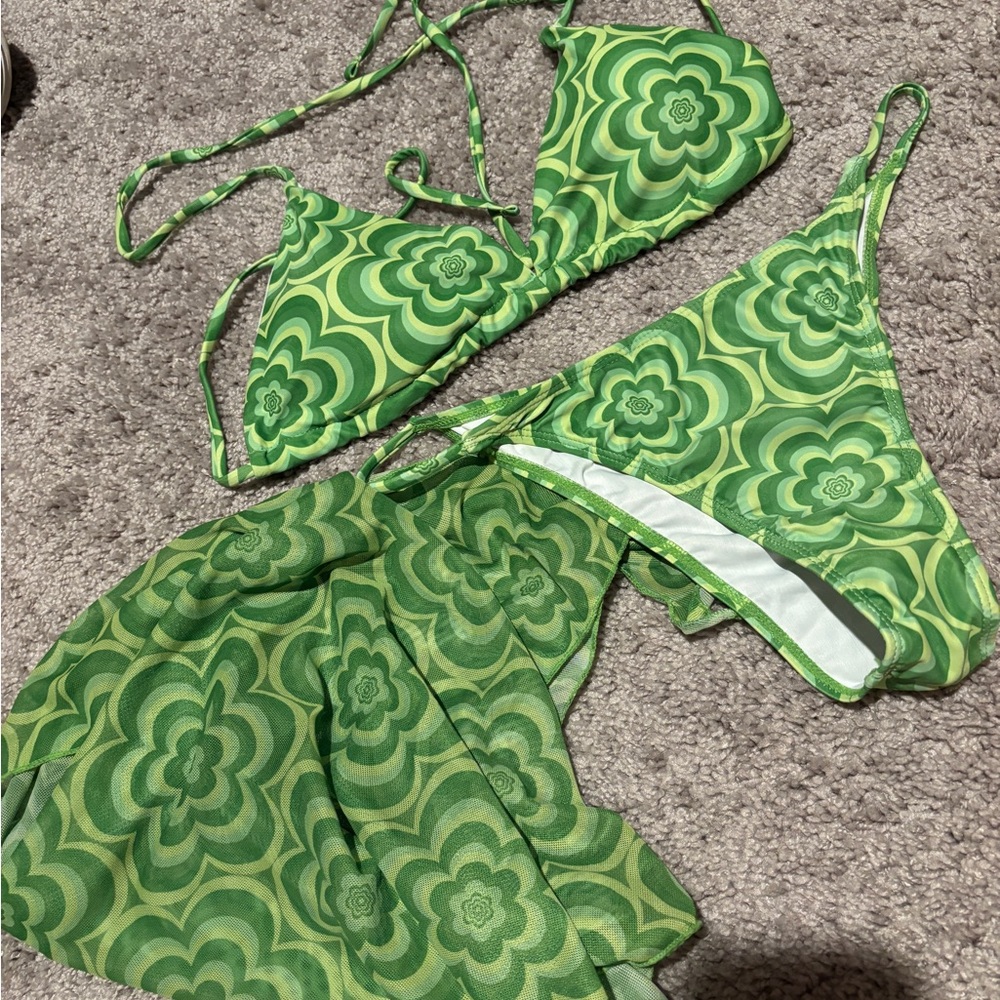 Zaful Green Floral Bikini Set